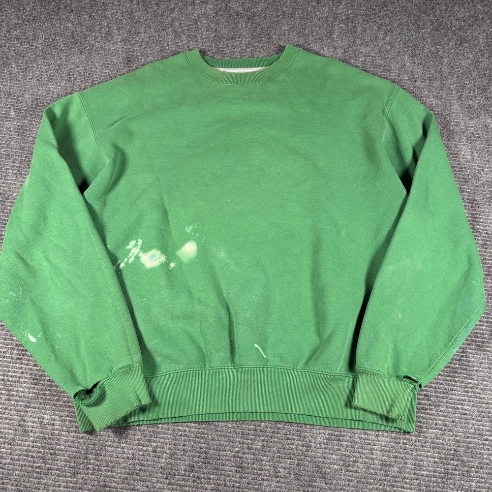 Champion Sweatshirt Mens XL Green Fair Bleach Distressed Pullover Crew Neck